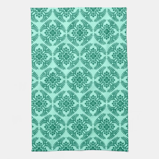 Japans Medallion Pattern, Aqua en Turquoise Ki Theedoek (Verticaal)