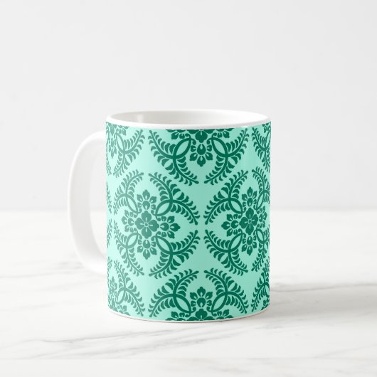 Japans Medallion Pattern, Aqua en Turquoise Koffiemok (Voorkant links)
