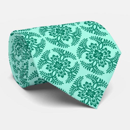 Japans Medallion Pattern, Aqua en Turquoise Stropdas (Opgerold)