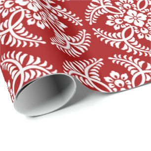 Japans Medallion Pattern, Deep Red en White Cadeaupapier