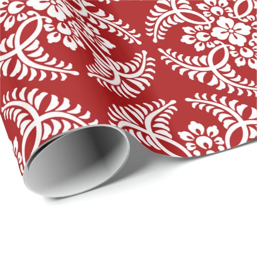 Japans Medallion Pattern, Deep Red en White Cadeaupapier (Rol Hoek)