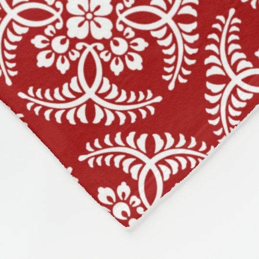 Japans Medallion Pattern, Deep Red en White Fleece Deken (Hoek)