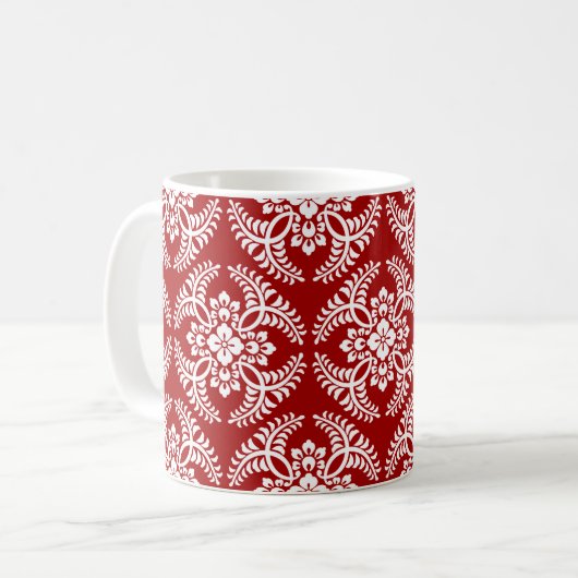 Japans Medallion Pattern, Deep Red en White Koffiemok (Voorkant links)
