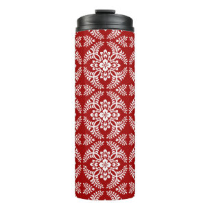 Japans Medallion Pattern, Deep Red en White Thermosbeker