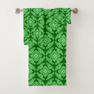 Japans Medallion Pattern, Donkere Jade Green Bad Handdoek
