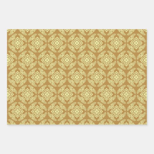 Japans Medallion Pattern, goud, grijs, groen Inpakpapier Vel (Voorkant)