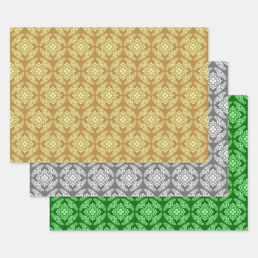 Japans Medallion Pattern, goud, grijs, groen Inpakpapier Vel (Set)