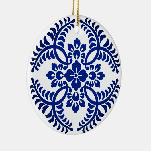 Japans Medallion Pattern, kobalt Blue en White Keramisch Ornament (Rechts)