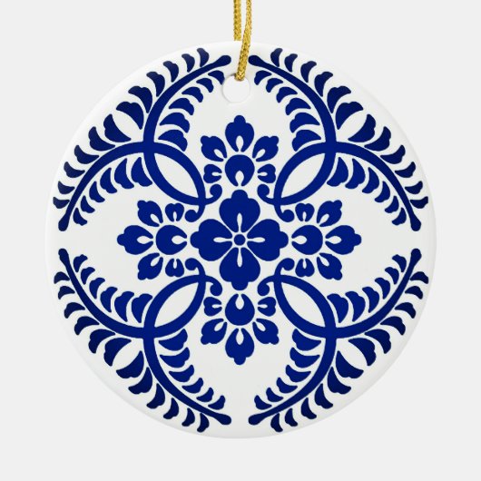 Japans Medallion Pattern, kobalt Blue en White Keramisch Ornament (Voorkant)