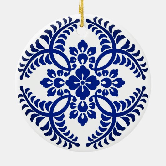 Japans Medallion Pattern, kobalt Blue en White Keramisch Ornament (Achterkant)