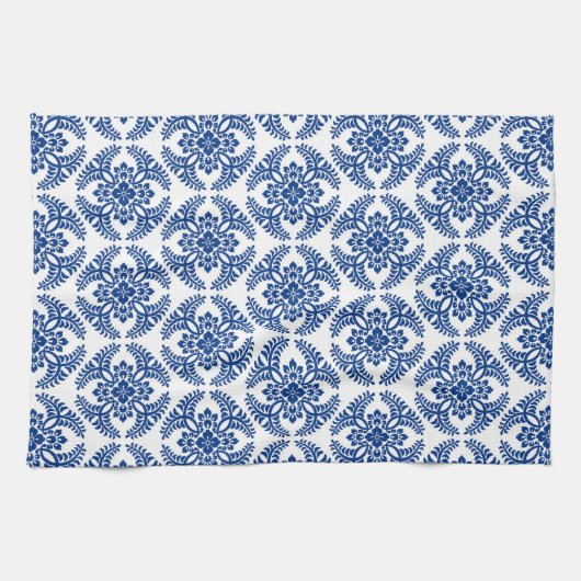 Japans Medallion Pattern, kobalt Blue en White Theedoek (Horizontaal)