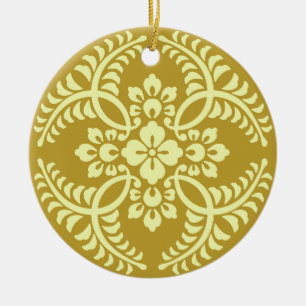 Japans Medallion Pattern, Mustard Yellow Keramisch Ornament