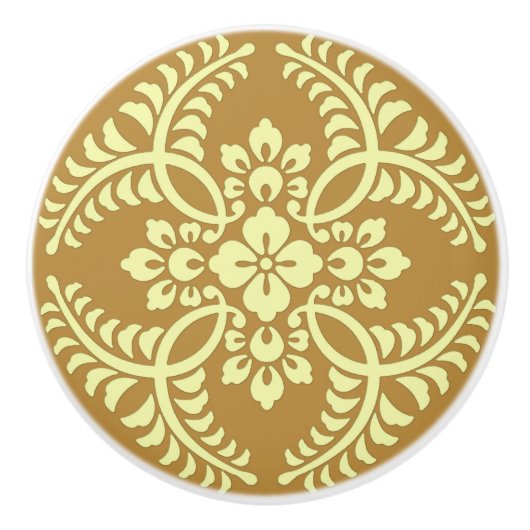 Japans Medallion Pattern, Mustard Yellow Keramische Knop (Voorkant)