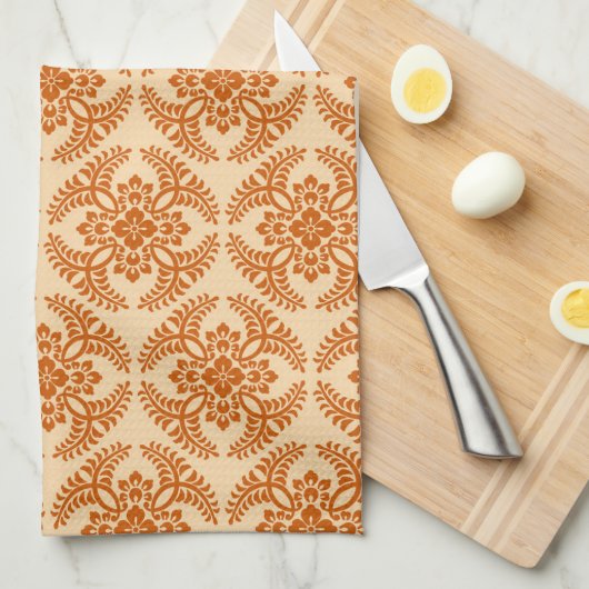 Japans Medallion Pattern, Pastel Oranje Theedoek (Quarter Fold)