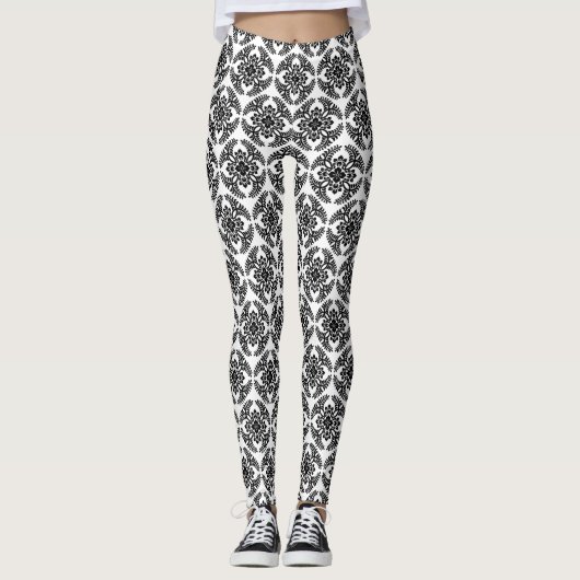 Japans Medallion Pattern, zwart en wit Leggings (Voorkant)