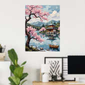 Japans meer met kersenbloesems poster (Thuiskantoor)