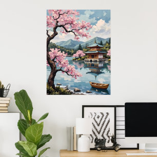 Japans meer met kersenbloesems poster