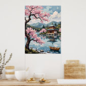 Japans meer met kersenbloesems poster (Keuken)