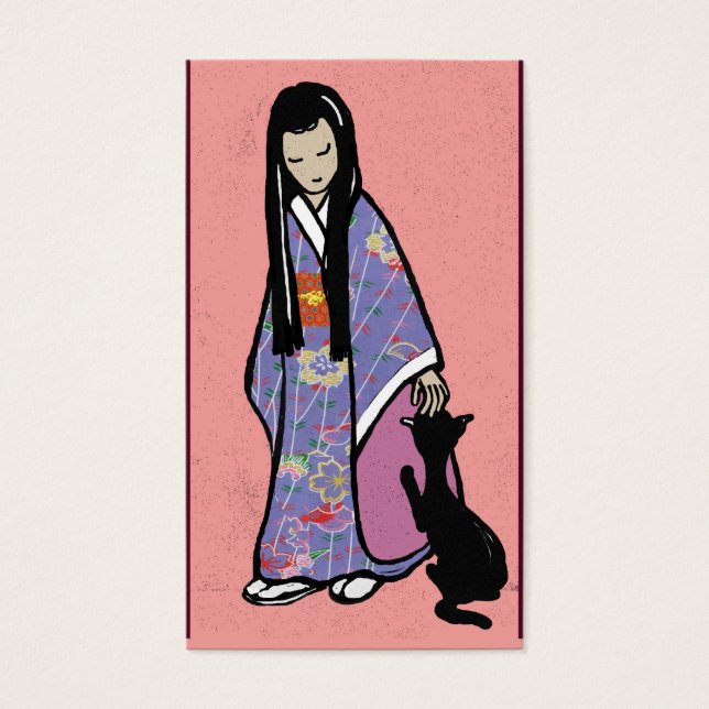 Japans meisje en kat visitekaartje (Voorkant)