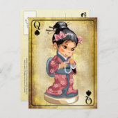 Japans meisje in kimono dat een parelketting houdt briefkaart (Voorkant / Achterkant)