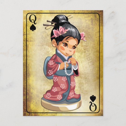 Japans meisje in kimono dat een parelketting houdt briefkaart (Voorkant)