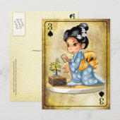 Japans meisje in kimono die een bonsai-boom bewate briefkaart (Voorkant / Achterkant)
