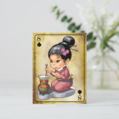 Japans meisje in kimono-kookrijst briefkaart (Staand voorkant)