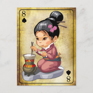 Japans meisje in kimono-kookrijst briefkaart