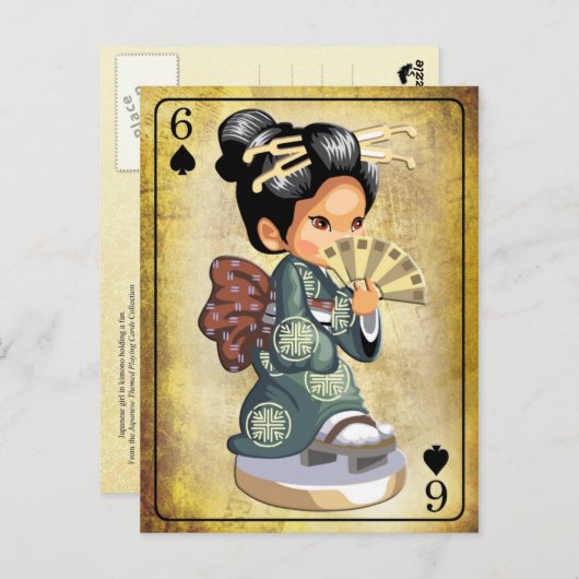 Japans meisje in kimono met een fan briefkaart (Voorkant / Achterkant)