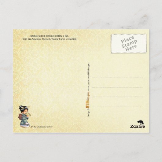 Japans meisje in kimono met een fan briefkaart (Achterkant)