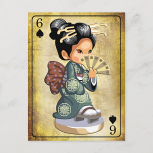 Japans meisje in kimono met een fan briefkaart