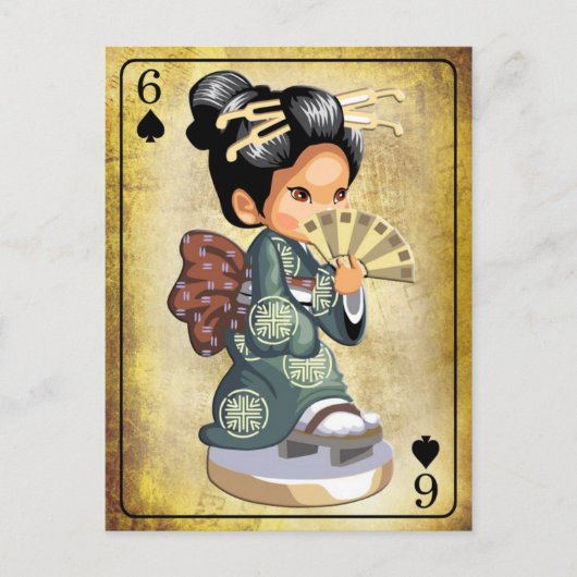 Japans meisje in kimono met een fan briefkaart (Voorkant)