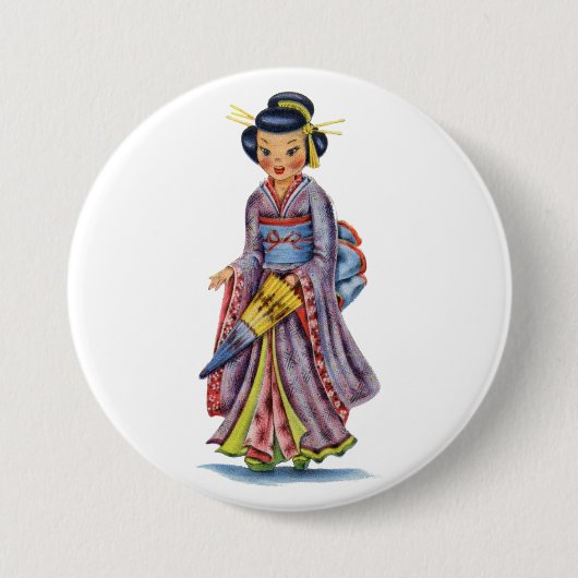 Japans meisje in Kimono Ronde Button 7,6 Cm (Voorkant)