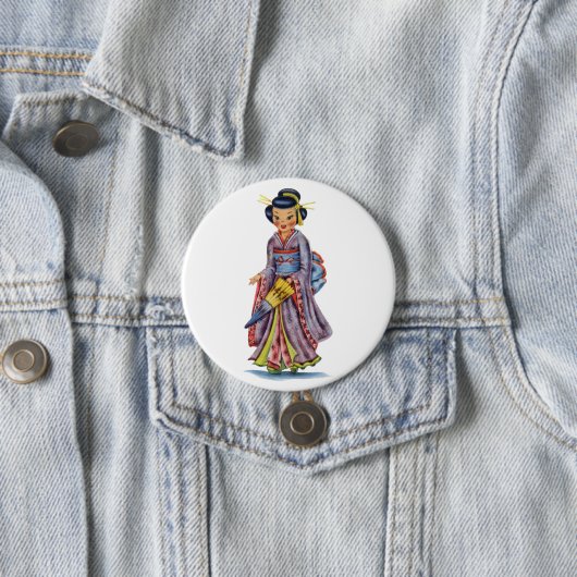 Japans meisje in Kimono Ronde Button 7,6 Cm (In situ)