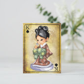 Japans meisje in kimono ruikt een bloem briefkaart (Staand voorkant)