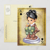 Japans meisje in kimono ruikt een bloem briefkaart (Voorkant / Achterkant)