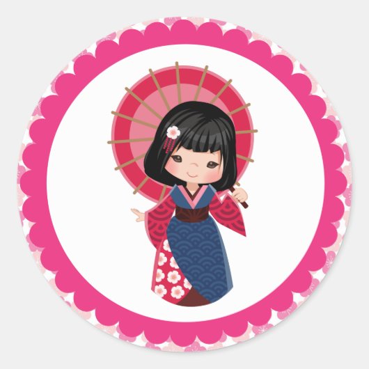 Japans meisje in Kimonos Classic Round Stickers (Voorkant)