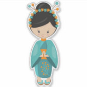 Japans meisje, Japan, Cute Girl, Blue Kimono Sticker (Voorkant)