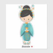 Japans meisje, Japan, Cute Girl, Blue Kimono Sticker (Vel)