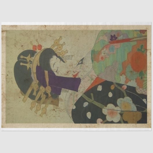 Japans meisje Kimono Woodblock print ukiyo Style Tissuepapier (Voorkant)