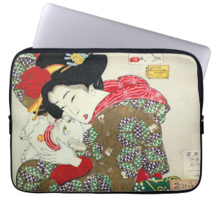 Japans meisje met Cat, Tsukioka Yoshitoshi Laptop Sleeve