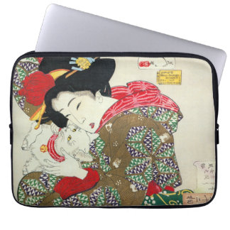 Japans meisje met Cat, Tsukioka Yoshitoshi Laptop Sleeve