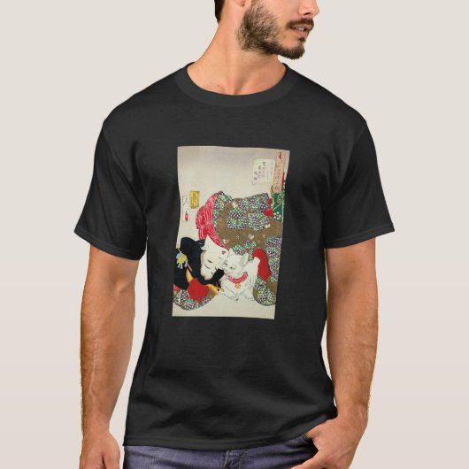 Japans meisje met Cat, Tsukioka Yoshitoshi T-shirt (Voorkant)