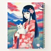 Japans meisje met een witte kat dagboek notitieboek (Achterkant)