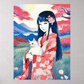 Japans meisje met een witte kat poster (Voorkant)