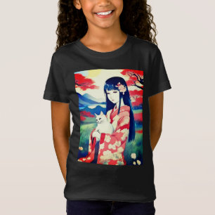 Japans meisje met het T-shirt van een witte kat