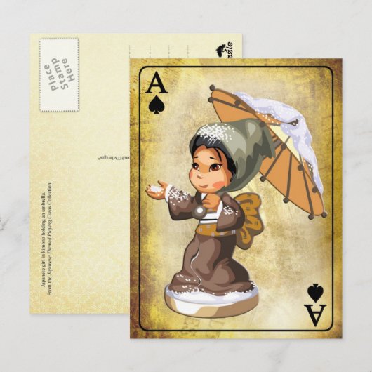 Japans meisje met paraplu in de sneeuw briefkaart (Voorkant / Achterkant)