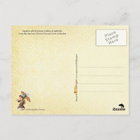 Japans meisje met paraplu in de sneeuw briefkaart (Achterkant)