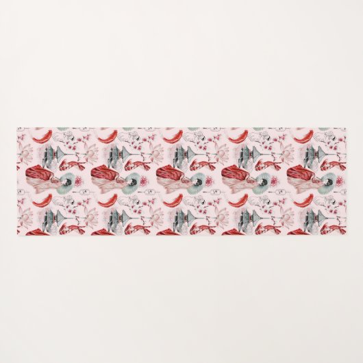 Japans Meisje Pagoda Koi Rood Roze Yogamat (Achterkant (horizontaal))