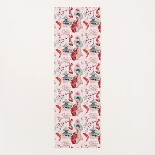 Japans Meisje Pagoda Koi Rood Roze Yogamat (Voorkant)